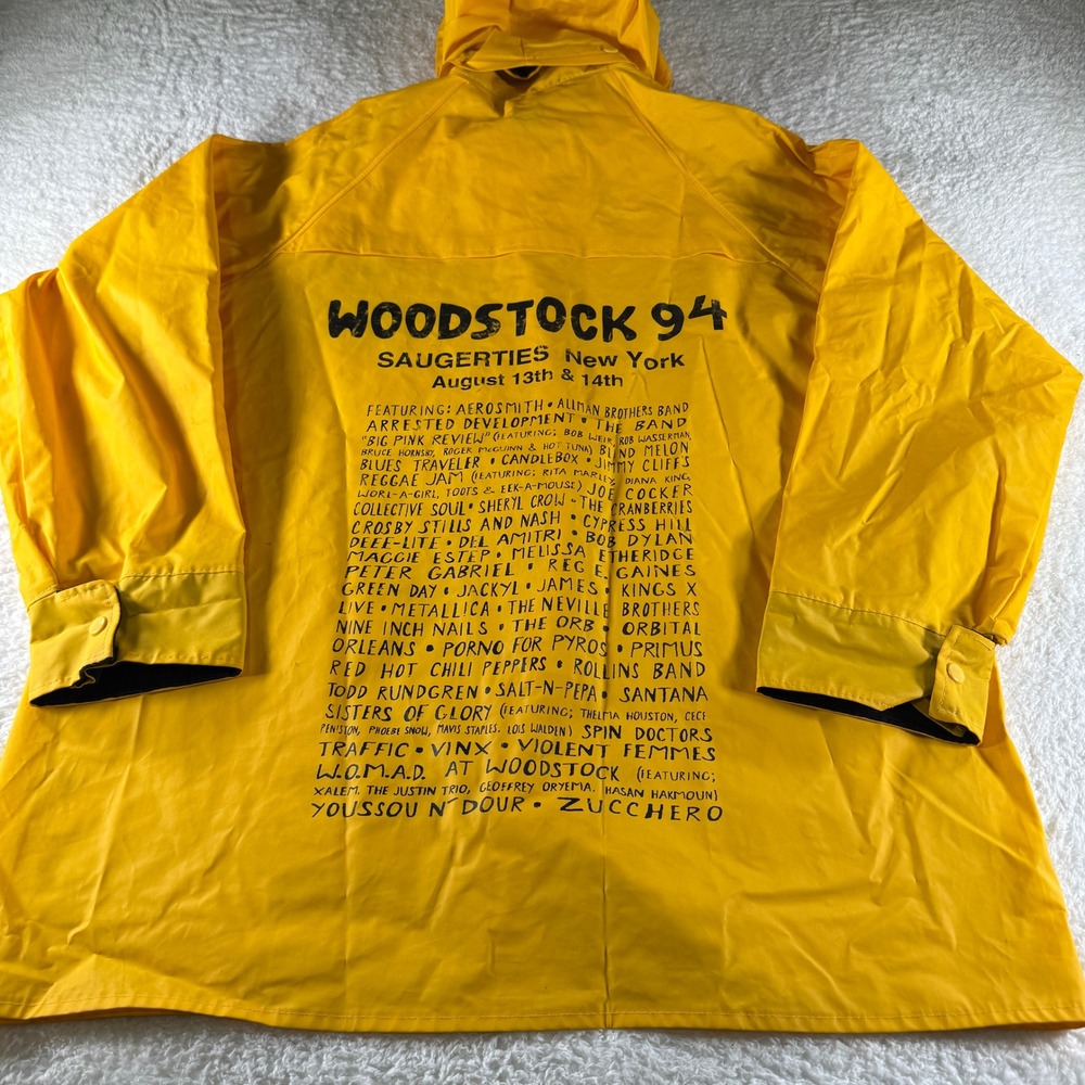 Rare Vintage ACADIA Woodstock 94 1994 Music Festival Rain Jacket 90s Yellow L
